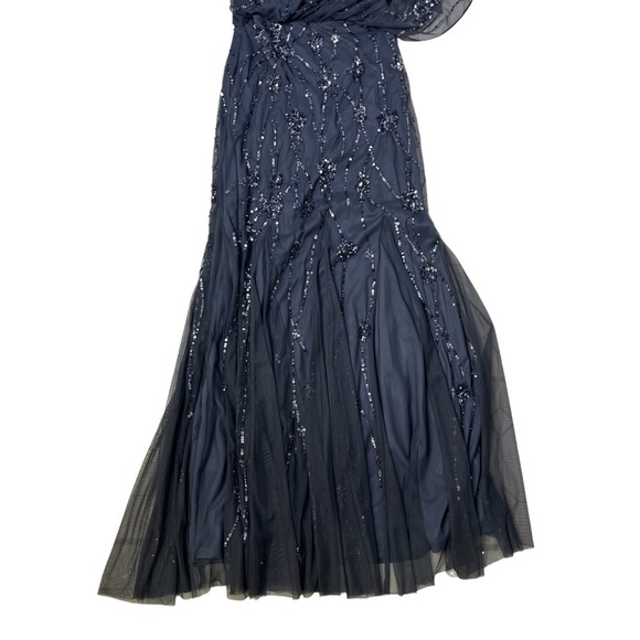 Adrianna Papell One Shoulder Beaded Dress Gray Size 4 Wedding Mother Of Bride - Picture 4 of 11